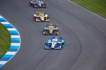 JOSEF NEWGARDEN (1) of the United States  races through the turns during the  race for the GMR Grand Prix at Indianapolis Motor Speedway in Indianapolis, Indiana.のeditorial素材