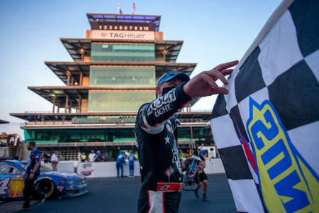 Kevin Harvick (4) celebrates his win for the Big Machine Hand Sanitizer 400 Powered by Big Machine Records at Indianapolis Motor Speedway in Indianapolis, .のeditorial素材