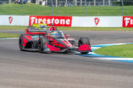 ALEX PALOU (R) (55) of Barcelona, Spain   races through the turns during the  race for the GMR Grand Prix at Indianapolis Motor Speedway in Indianapolis, Indiana.のeditorial素材