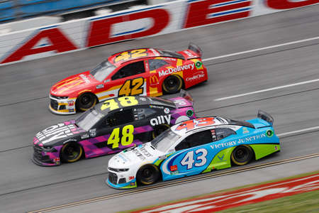 Darrell Wallace, Jr (43) races down the dogleg during the GEICO 500 at Talladega Superspeedway in Lincoln, Alabama.のeditorial素材