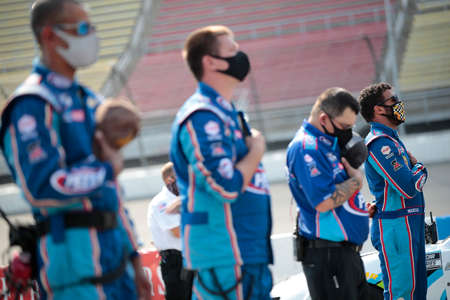 Darrell Wallace, Jr (43) races for the Consumers Energy 400 at Michigan International Speedway in Brooklyn, Michigan.のeditorial素材
