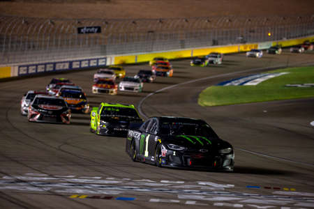 Kurt Busch (1) battles for position for the South Point Hotel & Casino 400 at Las Vegas Motor Speedway in Las Vegas, Nevada.のeditorial素材