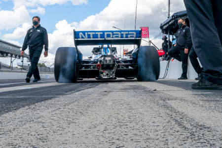 The NTT INDYCAR SERIES teams practice for the Harvest GP at Indianapolis Motor Speedway in Indianapolis Indiana.のeditorial素材