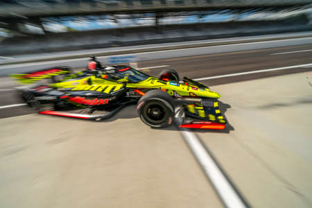SANTINO FERRUCCI (18) of the United States practices for the Harvest GP at the Indianapolis Motor Speedway in Indianapolis, Indiana.のeditorial素材