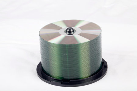 Isolated view of a stack of DVDâs in a studio environmentの写真素材