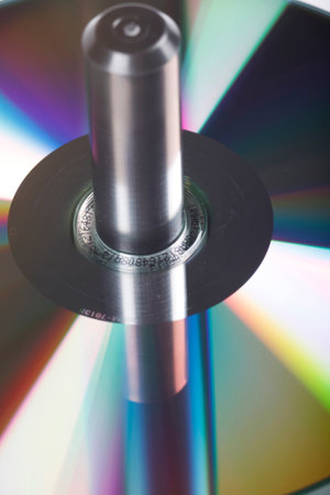 Isolated view of a stack of DVDâs in a studio environmentの写真素材