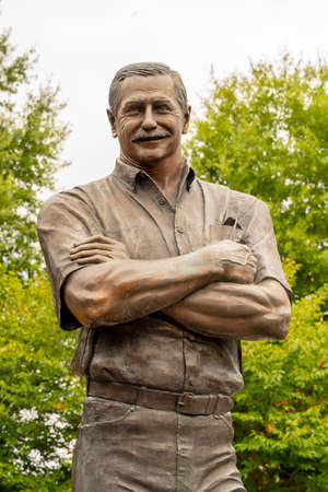 September 26, 2020 - Kannapolis, North Carolina, USA: The statue of the late Dale Earnhardt stands in the middle of square at Town Square in Kannapolis, North Carolina.のeditorial素材