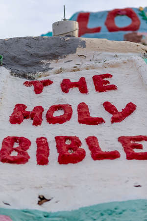 NILAND, CALIFORNIA- MAR 11: Historic Salvation Mountain in Niland, California on March 11, 2019. Salvation Mountain was proclaimed a National Treasure by Congress on May 15, 2002.のeditorial素材