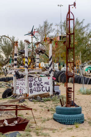 NILAND, CALIFORNIA- MAR 11: Historic Salvation Mountain in Niland, California on March 11, 2019. Salvation Mountain was proclaimed a National Treasure by Congress on May 15, 2002.のeditorial素材