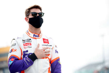Denny Hamlin (11) gets ready for the Dixie Vodka 400 at HomesteadâMiami Speedway in Homestead, Florida.のeditorial素材
