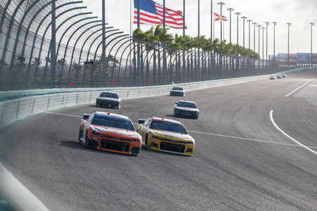 Erik Jones (43) races for position the Dixie Vodka 400 at Homestead Miami Speedway in Miami , Florida.のeditorial素材
