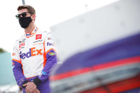 Denny Hamlin (11) gets ready for the Dixie Vodka 400 at HomesteadâMiami Speedway in Homestead, Florida.のeditorial素材