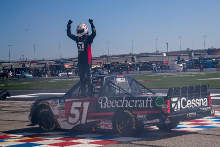 Kyle Busch (51) wins the Fr8Auctions 200 at Atlanta Motor Speedway in Hampton, Georgia.のeditorial素材