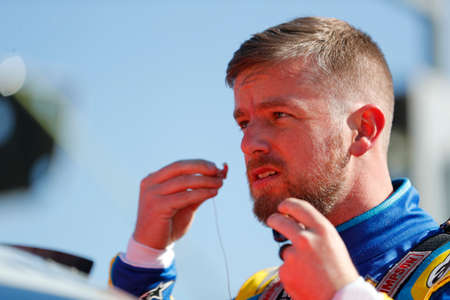Justin Allgaier races for the EchoPark 250 at Atlanta Motor Speedway in Hampton, Georgia.のeditorial素材