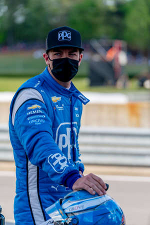 SCOTT MCLAUGHLIN (3) of Christchurch, New Zealand  prepares to qualify for the Honda Indy Grand Prix of Alabama at the Barber Motorsports Park in Birmingham, Alabama.のeditorial素材