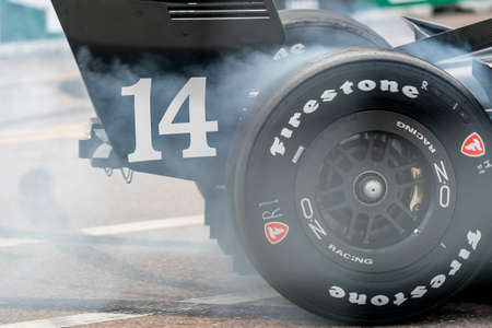 SEBASTIEN BOURDAIS (14) of Le Mans, France practices for the Firestone Grand Prix of St. Petersburg at the Streets of St. Petersburg in St. Petersburg, Florida.のeditorial素材