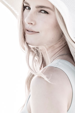 A gorgeous blonde model poses outdoorsの写真素材