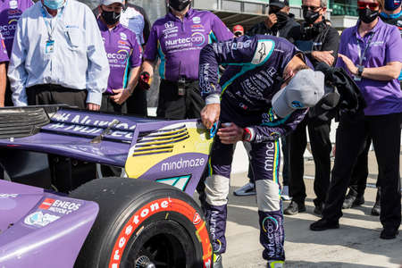 ROMAIN GROSJEAN (51) of Geneva, Switzerland  wins the pole for the GMR Grand Prix at Indianapolis Motor Speedway in Indianapolis, Indiana.のeditorial素材