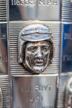 The Borg Warner Trophy sits in front of the Pagoda as the Indianapolis Motor Speedway plays host to the 105th Running Of The Indianapolis 500 in Indianapolis, Indiana.のeditorial素材