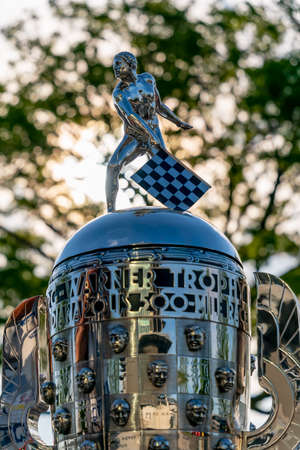 The Borg Warner Trophy sits in front of the Pagoda as the Indianapolis Motor Speedway plays host to the 105th Running Of The Indianapolis 500 in Indianapolis, Indiana.のeditorial素材