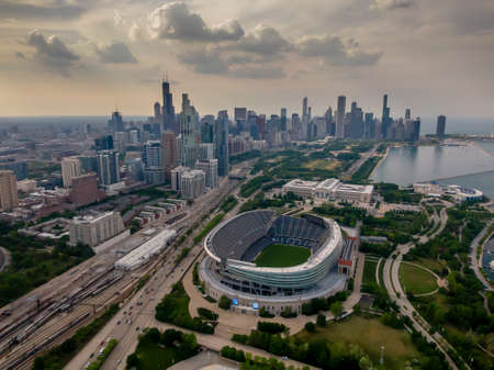 Aerial view of Soldier Field, home of the NFL Chicago Bearsのeditorial素材