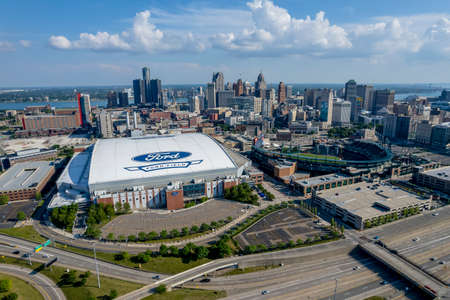 June 10, 2021 - Detroit, Michigan, USA: Ford Field is a domed American football stadium located in Downtown Detroit. It primarily serves as the home of the Detroit Lions of the National Football Leagueのeditorial素材