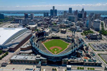 June 11, 2021 - Detroit, Michigan, USA: Comerica Park is an open-air ballpark located in Downtown Detroit. It serves as the home of the Detroit Tigers of Major League Baseball, replacing Tiger Stadium in 2000.のeditorial素材