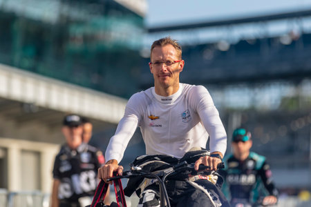 SEBASTIEN BOURDAIS (14) of Le Mans, France prepares to qualify for the Big Machine Spiked Coolers Grand Prix at the Indianapolis Motor Speedway in Indianapolis, Indiana.のeditorial素材