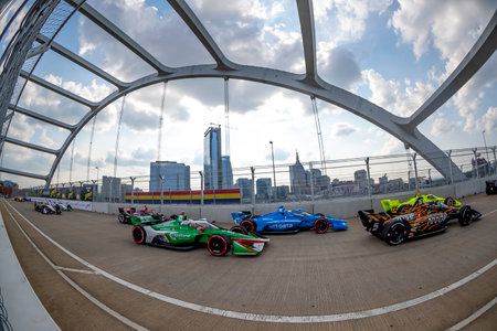 JAMES HINCHCLIFFE (29) of Toronto, Canada races through the turns during the  race for the Big Machine Music City Grand Prix at The Streets of Nashville in Nashville, Tennessee.のeditorial素材