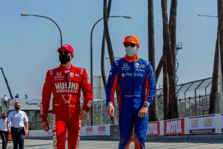 SCOTT DIXON (9) of Auckland, New Zealand prepares to qualify for the Acura Grand Prix of Long Beach at the The Streets of Long Beach in Long Beach, California.のeditorial素材