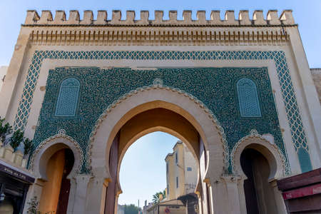 Bab Bou Jeloud gate (Blue Gate) in Fez, Morocco, Africaの写真素材