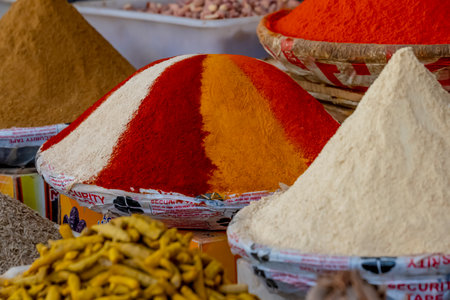 Colorful moroccan spices in the open market in Rissani, Morocco, Africa.のeditorial素材