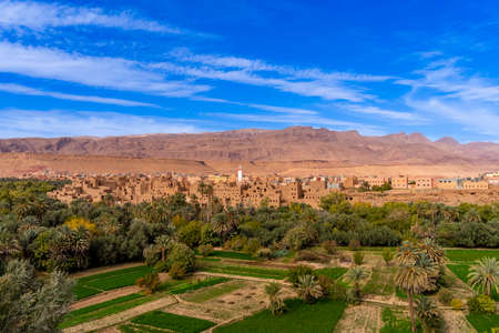 Beautiful cliffs and blue skies near Errachidia, Morocco, Africaの写真素材