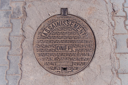 Manhole cover for a sewage shaft in Moroccoのeditorial素材