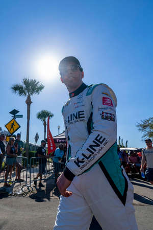 DALTON KELLETT (4) of Stouffville, Canada  prepares to practice for the Firestone Grand Prix of St. Petersburg at the Streets of St. Petersburg in St. Petersburg, Florida, USA.のeditorial素材