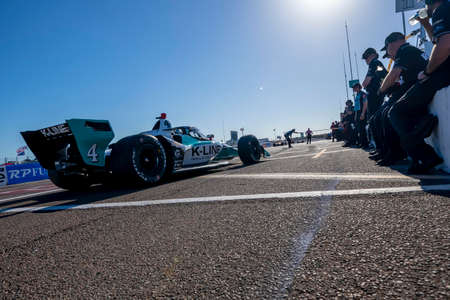 DALTON KELLETT (4) of Stouffville, Canada  practices for the Firestone Grand Prix of St. Petersburg at the Streets of St. Petersburg in St. Petersburg, Florida, USA.のeditorial素材
