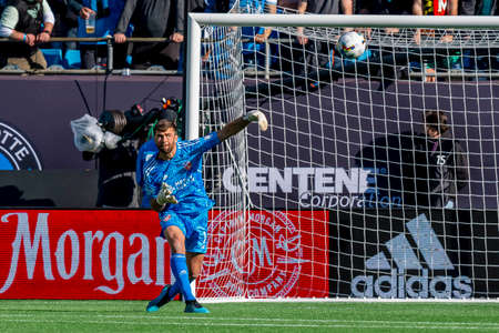 FC Cincinnati Goalkeeper ALEC KANN of the United States plays against the The Charlotte FC at the Bank of America Stadium in Charlotte, North Carolina, USA.  The Charlotte FC defeats the visiting FC Cincinnati 2-0 in regulation play.のeditorial素材