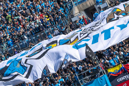 Fans show their support for the Charlotte FC as they play host to the FC Cincinnati football club at the Bank of America Stadium in Charlotte, North Carolina, USA.  The Charlotte FC defeats Cincinnati 2-0.のeditorial素材