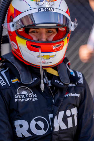 TATIANA CALDERON (R) (11) of Bogota, Columbia prepares to practice for the Acura Grand Prix of Long Beach at The Streets of Long Beach in Long Beach California.のeditorial素材