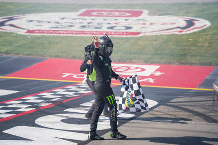 Ty GIBBS celebrates his win for the ToyotaCare 250 at Richmond Raceway in Richmond, VA.のeditorial素材