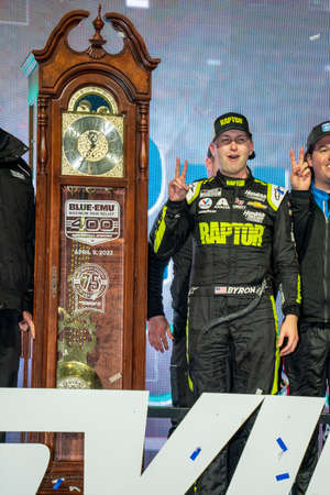 William Byron celebrates his win for the Blue-Emu Maximum Pain Relief 400  at Martinsville Speedway in Martinsville , VA.のeditorial素材