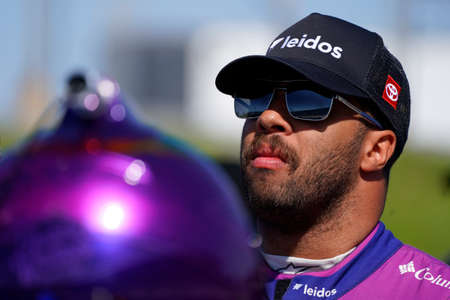Bubba Wallace gets ready for the DuraMAX Drydene 400 presented by RelaDyne at Dover Motor Speedway in Dover, DE.のeditorial素材
