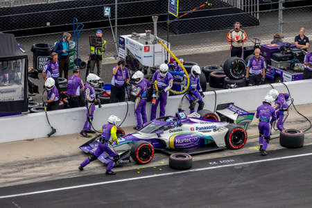 TAKUMA SATO (51) of Tokyo, Japan brings his car in for service during the GMR Grand Prix at Indianapolis Motor Speedway in Indianapolis Indiana.のeditorial素材