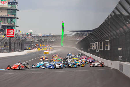 ALEX PALOU (10) of Barcelona, Spain races through the turns during the GMR Grand Prix at Indianapolis Motor Speedway in Indianapolis Indiana.のeditorial素材