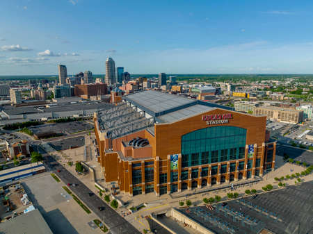 Aerial view of Guaranteed Rate Field is a Major League Baseball stadium located on the South Side of Chicago, Illinois.のeditorial素材