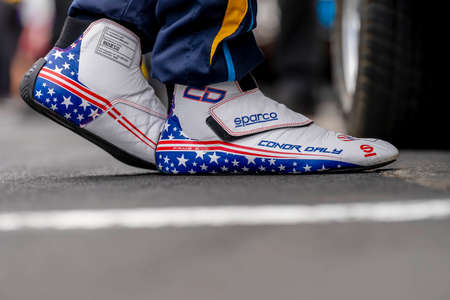 CONOR DALY (20) of The United States qualifies for the Indianapolis 500 at Indianapolis Motor Speedway in Indianapolis, Indiana, USA.のeditorial素材