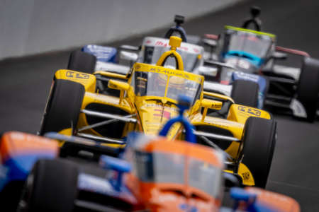 SCOTT MCLAUGHLIN (3) of Christchurch, New Zealand runs through the turns for the last practice for the Indianapolis 500 at Indianapolis Motor Speedway in Indianapolis Indiana.のeditorial素材