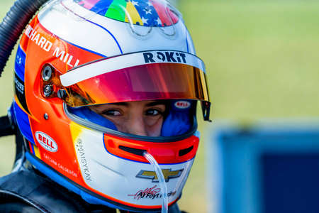 TATIANA CALDERON (11) (R) of Bogota, Columbia prepares to practice for the Honda Indy 200 at Mid Ohio Sports Car Course in Lexington OH.のeditorial素材
