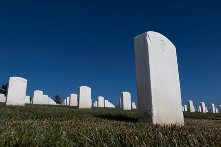 Generic view of a veterans cemetery on top of a hill showing American prideのeditorial素材