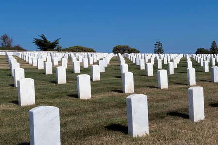 Generic view of a veterans cemetery on top of a hill showing American pride